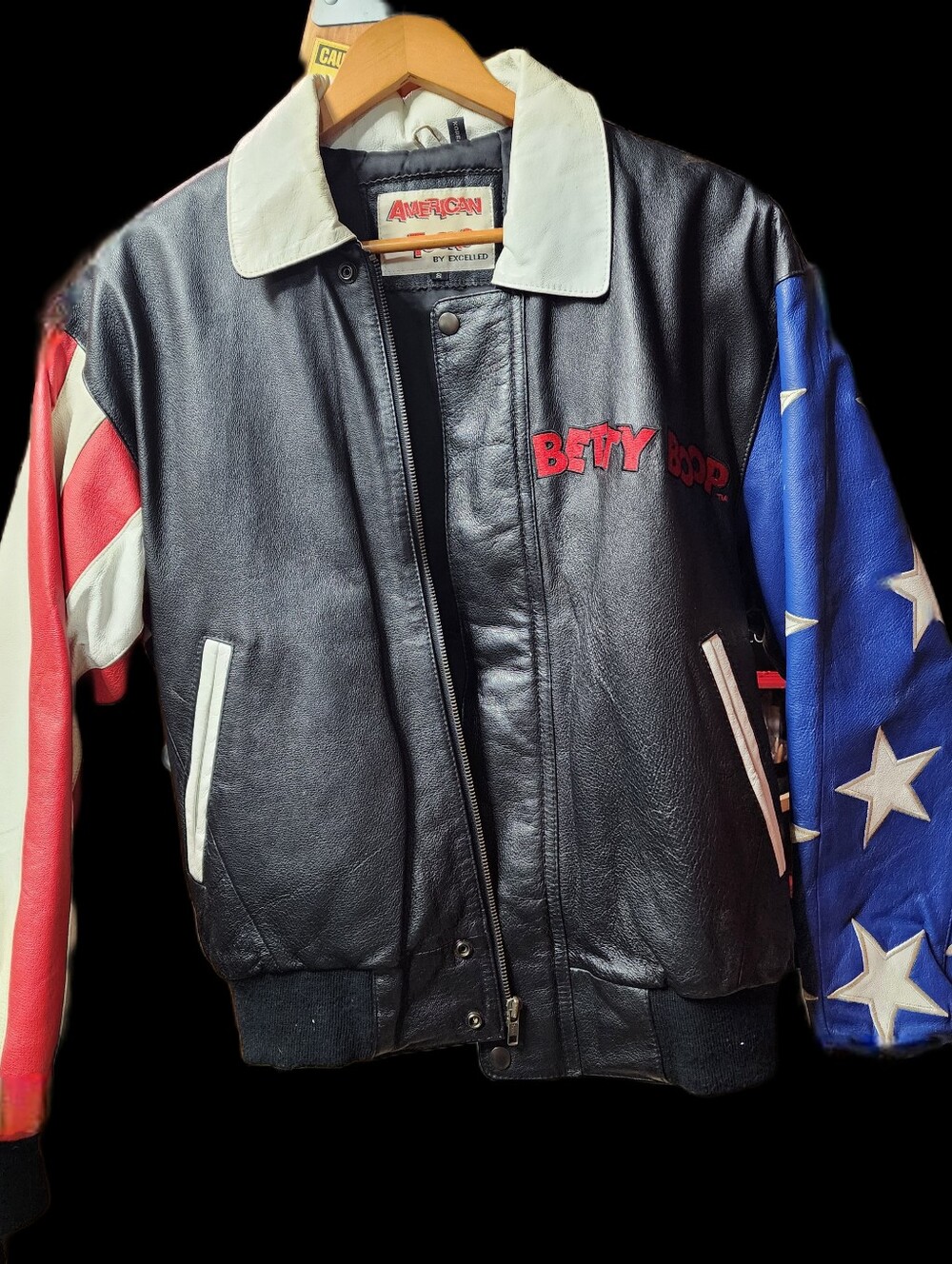 Vintage Betty Boop Black Leather Bomber Jacket